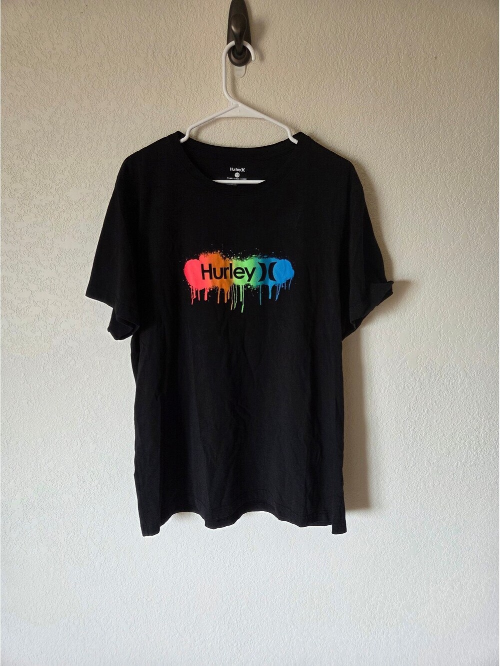 Hurley Black T-Shirt with Colorful Drip Logo Graphic